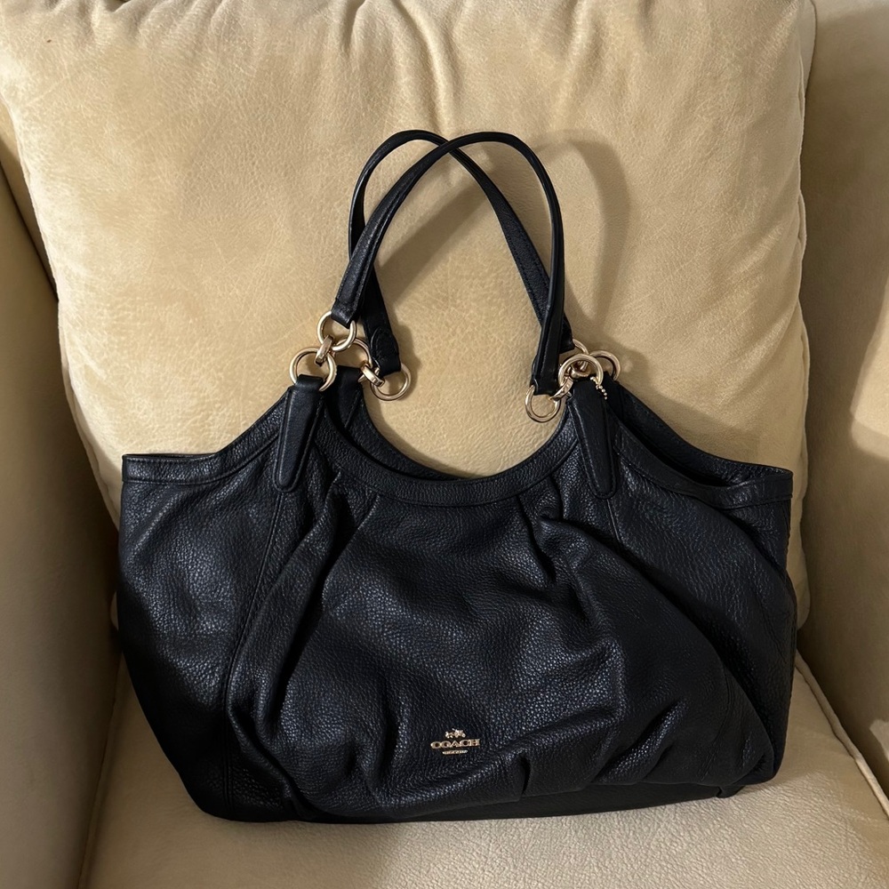 COACH Soho Pleated Leather Large Business Shoulder Tote Bag In Black